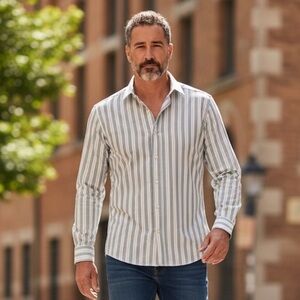 BF1261 Men’s BOSS Hugo Boss Designer Striped Button Dress Shirt 15 Small S